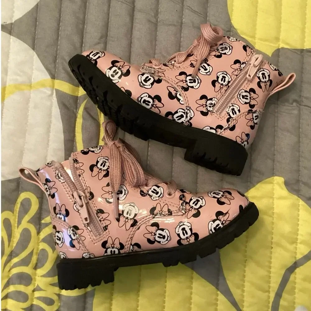 Disney Pink Minnie Mouse Toddler Combat Boots Sz 8